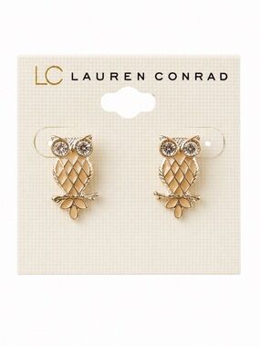 Lauren Conrad Gold and Cream Owl Stud Earrings